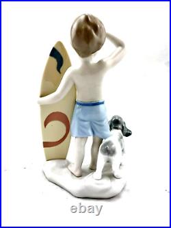 Lladro Surf's Up Porcelain Figure Boy with Surfboard & Dog NEW IN BOX 8110