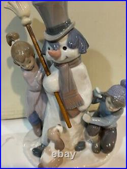 Lladro THE SNOWMAN Retired 1989 Glazed MINT IN BOX Children And A Puppy Precious