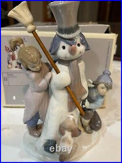 Lladro THE SNOWMAN Retired 1989 Glazed MINT IN BOX Children And A Puppy Precious