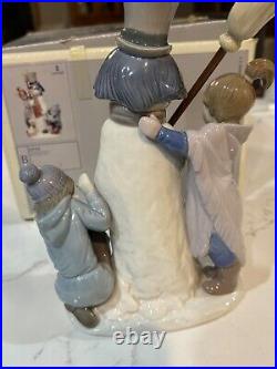 Lladro THE SNOWMAN Retired 1989 Glazed MINT IN BOX Children And A Puppy Precious