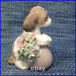 Lladro Take Me Home 6574 Dog with Flowers Figurine 4.25 EUC in Box