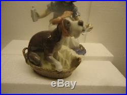 Lladro Take Your Medicine girl and dog #5921, 7 x 7 1/2 mint