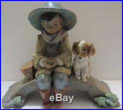 Lladro The Old Fishing Hole Boy with Dog on Bridge Fishing Figurine