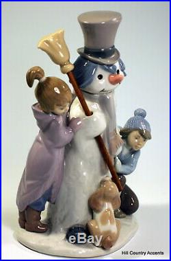 Lladro The Snow Man # 5713 Children With Snowman And Dog $500 Value Mib