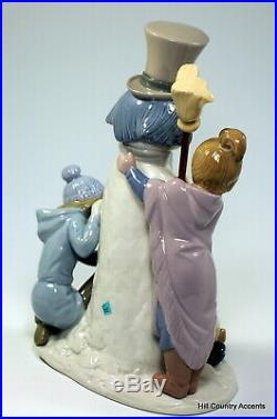 Lladro The Snow Man # 5713 Children With Snowman And Dog $500 Value Mib