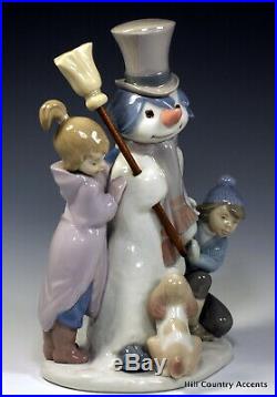 Lladro The Snow Man # 5713 Children With Snowman And Dog $500 Value Mib