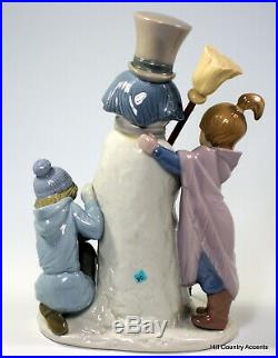 Lladro The Snow Man # 5713 Children With Snowman And Dog $500 Value Mib