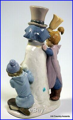 Lladro The Snow Man # 5713 Children With Snowman And Dog $500 Value Mib