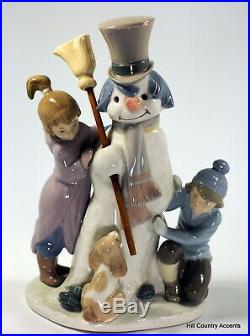 Lladro The Snow Man # 5713 Children With Snowman And Dog $500 Value Mib