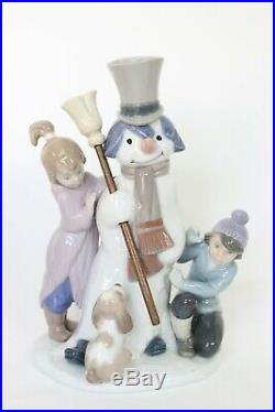 Lladro The Snow Man 5713, Children with Dog Building a Snowman, Retired 2019