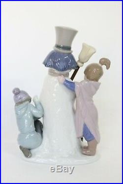 Lladro The Snow Man 5713, Children with Dog Building a Snowman, Retired 2019