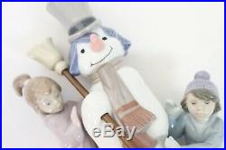 Lladro The Snow Man 5713, Children with Dog Building a Snowman, Retired 2019