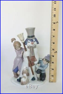 Lladro The Snow Man 5713, Children with Dog Building a Snowman, Retired 2019