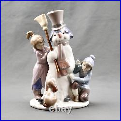 Lladro The Snow Man 5713 Signed Children Dog Snowman 8.5 Inch Porcelain Figurine