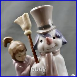 Lladro The Snow Man 5713 Signed Children Dog Snowman 8.5 Inch Porcelain Figurine