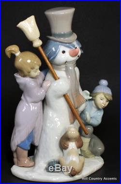 Lladro The Snow Man #5713 Snowman, Children, And Dog Mib