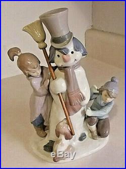 Lladro The Snowman 5713 With Boy And Girl And Dog Retired Excellent Condition