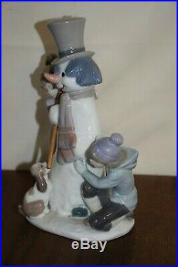 Lladro The Snowman 5713 with girl and boy and dog, Retired, no box