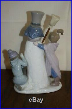 Lladro The Snowman 5713 with girl and boy and dog, Retired, no box