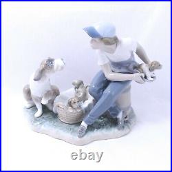 Lladro This One's Mine # 5376 Porcelain Figurine Boy with Mother Dog and Puppies