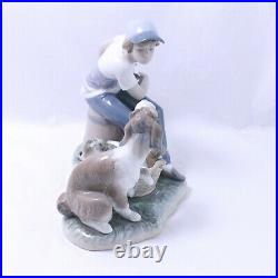 Lladro This One's Mine # 5376 Porcelain Figurine Boy with Mother Dog and Puppies