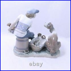 Lladro This One's Mine # 5376 Porcelain Figurine Boy with Mother Dog and Puppies