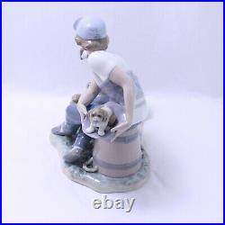 Lladro This One's Mine # 5376 Porcelain Figurine Boy with Mother Dog and Puppies