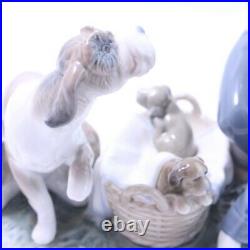 Lladro This One's Mine # 5376 Porcelain Figurine Boy with Mother Dog and Puppies