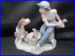 Lladro This One's Mine A Boy With A Dog And Puppies Figurine