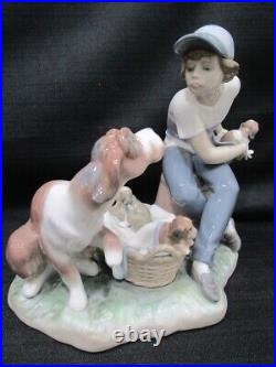 Lladro This One's Mine A Boy With A Dog And Puppies Figurine