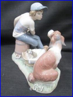 Lladro This One's Mine A Boy With A Dog And Puppies Figurine