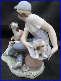 Lladro This One's Mine A Boy With A Dog And Puppies Figurine