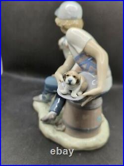 Lladro This One's Mine Porcelain Figurine # 5376 Boy With Puppies & Mother Dog