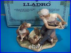 Lladro This One's Mine Porcelain Figurine # 5376 Boy With Puppies and Mother Dog