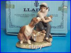 Lladro This One's Mine Porcelain Figurine # 5376 Boy With Puppies and Mother Dog