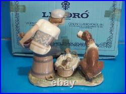Lladro This One's Mine Porcelain Figurine # 5376 Boy With Puppies and Mother Dog