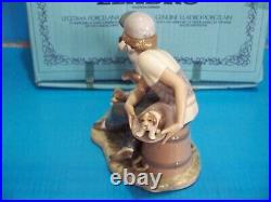 Lladro This One's Mine Porcelain Figurine # 5376 Boy With Puppies and Mother Dog