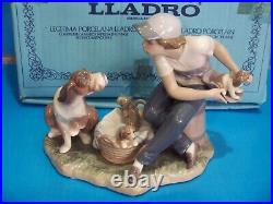 Lladro This One's Mine Porcelain Figurine # 5376 Boy With Puppies and Mother Dog