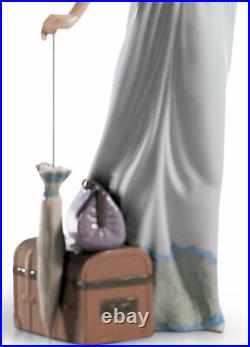 Lladro Traveling Companion Lady #6753 Brand Nib Dog Luggage Umbrella Save$$ F/sh