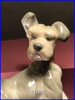 Lladro Unexpected Visit Terrier with Bird on Tail Figure, #6829 Dog Puppy Vtg