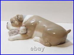 Lladro Unlikely Friends Figurine Dog & Cat Napping #6417 Retired 2005