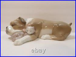 Lladro Unlikely Friends Figurine Dog & Cat Napping #6417 Retired 2005