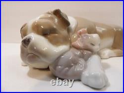 Lladro Unlikely Friends Figurine Dog & Cat Napping #6417 Retired 2005