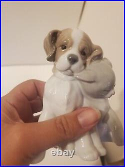 Lladro Utopia Against All Odds Figurine Kitten Puppy Cuddling 4.25