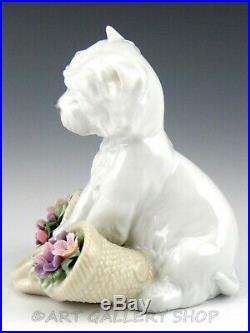 Lladro Utopia Figurine PLAYFUL CHARACTER DOG WITH FLOWER BASKET #8207 Mint
