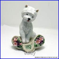 Lladro Utopia Playful Character White Westie Puppy Dog and Flowers no box #8207