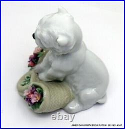 Lladro Utopia Playful Character White Westie Puppy Dog and Flowers no box #8207