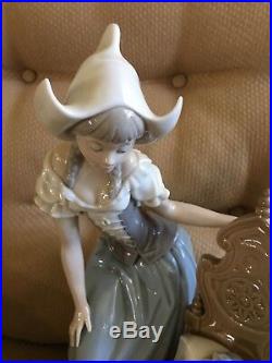 Lladro Woman By Child In Crib With Dog Collectible Figurine