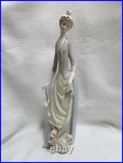 Lladro Woman with Dog Figurine, Umbrella, #4761, 14 Tall