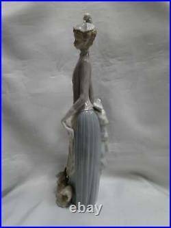 Lladro Woman with Dog Figurine, Umbrella, #4761, 14 Tall